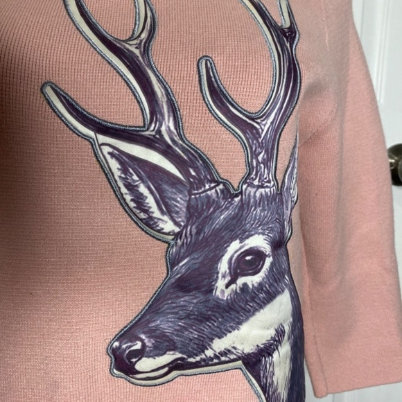 Pink Wool Blend Deer Appliqué 3/4 Sleeve Sweater Cozy Winter Tunic NWOT - Picture 12 of 16